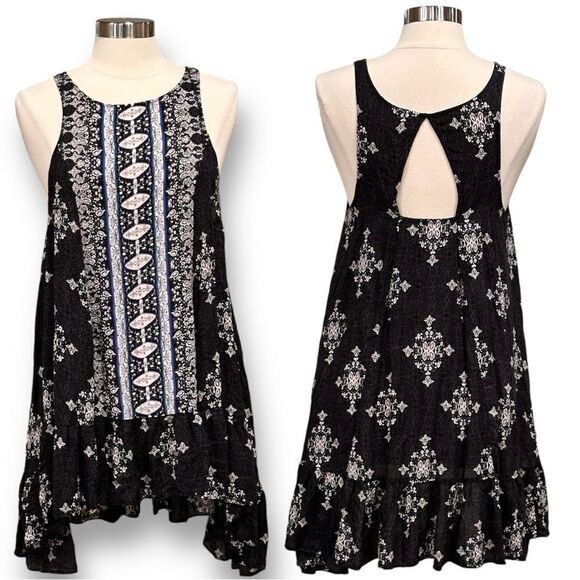 FREE PEOPLE Women’s Ruffled Asymmetrical Hem Sleeveless Cutout Back Mini Dress - Picture 1 of 7